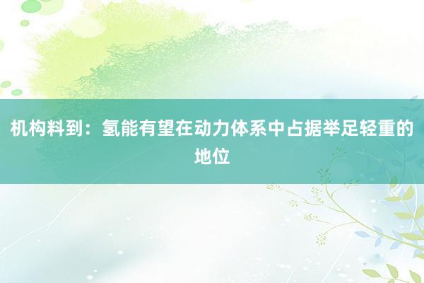 机构料到：氢能有望在动力体系中占据举足轻重的地位