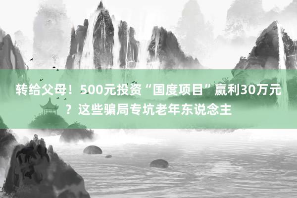 转给父母！500元投资“国度项目”赢利30万元？这些骗局专坑老年东说念主