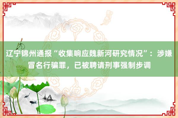 辽宁锦州通报“收集响应魏新河研究情况”：涉嫌冒名行骗罪，已被聘请刑事强制步调