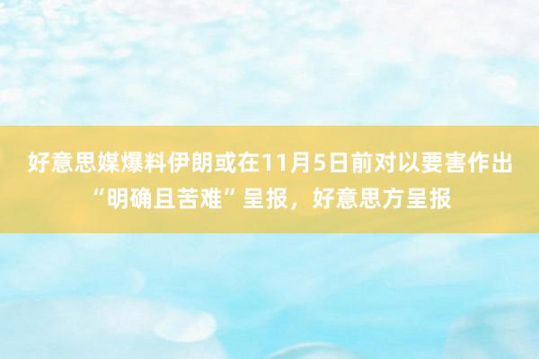 好意思媒爆料伊朗或在11月5日前对以要害作出“明确且苦难”呈报，好意思方呈报