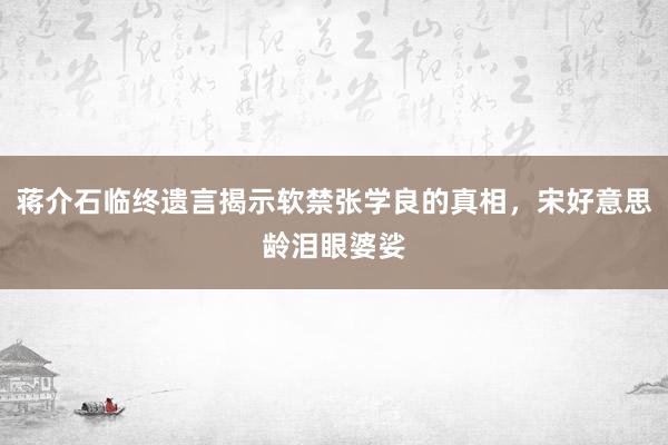 蒋介石临终遗言揭示软禁张学良的真相，宋好意思龄泪眼婆娑